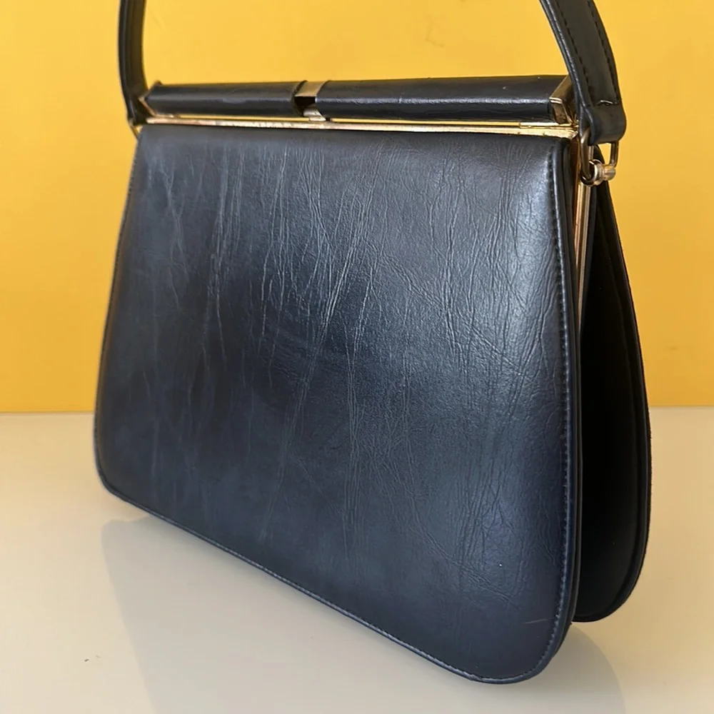 Vintage Naturalizer Blue Suede Leather Top Handle Frame Purse Bag Pocketbook